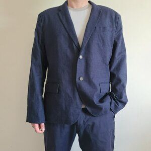 NWT Old Navy Mens Linen Cotton Blend Sport Coat Navy Micro Plaid Classic Fit XL